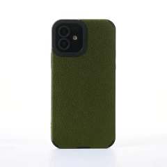 Husa iPhone 12 Casey Studios Grained Leather - Portocaliu Verde 