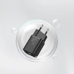 Kit Incarcator Priza Fast Charge USB-C, PD, 20W, + Cablu TYPE-C to Lightning Baseus (TZCCSUP-B01) - Negru Negru