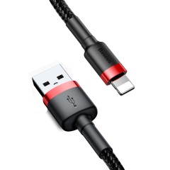 Cablu Date USB la Lightning, 1,5 A, 2 m, Baseus, CALKLF-C19 - Rosu/negru