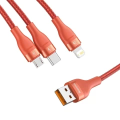 Cablu Date USB la Type-C / Lightning / Micro-USB 66W, 1,2 m, Baseus, CA1T3-07 - Portocaliu Portocaliu
