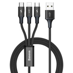 Cablu Date USB la Type-C / Lightning / Micro-USB 3.5A, 1.2m, Baseus, CAJS000001 - Negru
