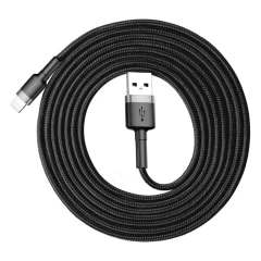 Cablu Date USB la Lightning, 1,5 A, 2 m, Baseus, CALKLF-CG1 - Gri Negru Gri Negru