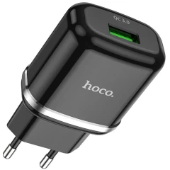 Kit Incarcator Priza Fast Charge USB-A, 18W, 3A + Cablu USB-A to USB TYPE-C 1.0m HOCO (N3 Special) - Negru Negru