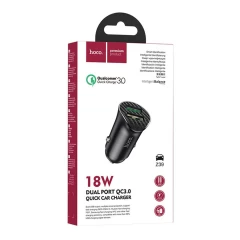 Incarcator Auto Fast Charge 2xUSB-A, QC 3.0, 18W, 3A HOCO (Z39 Farsighted) - Negru Negru