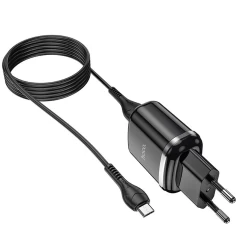 Kit Incarcator Priza 2xUSB-A, 12W, 2.4A + Cablu USB-A to MICRO-USB 1.0m HOCO (N4 Aspiring) - Negru Negru