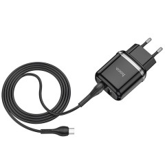 Kit Incarcator Priza 2xUSB-A, 12W, 2.4A + Cablu USB-A to MICRO-USB 1.0m HOCO (N4 Aspiring) - Negru