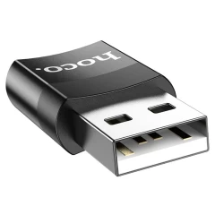 Adaptor OTG USB-A la USB Type-C, Plug & Play, 2A, HOCO, UA17 - Negru Negru