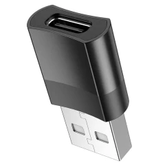 Adaptor OTG USB-A la USB Type-C, Plug & Play, 2A, HOCO, UA17 - Negru Negru