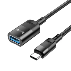 Adaptor Cablu OTG USB tata la USB mama, Plug & Play, 3A, 5Gbps, 1.2m, HOCO, U107 - Negru Negru