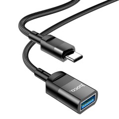 Adaptor Cablu OTG USB tata la USB mama, Plug & Play, 3A, 5Gbps, 1.2m, HOCO, U107 - Negru