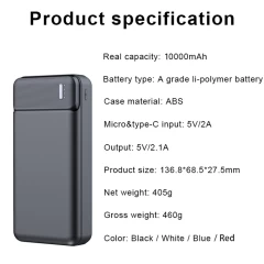 Baterie Portabila cu Dual USB, 10000 mAh Arpex PB-N1 - Negru Negru