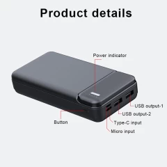 Baterie Portabila cu Dual USB, 20000 mAh Arpex PB-N2 - Negru Negru