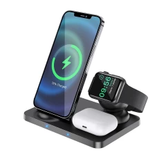 Statie de Incarcare Wireless Telefon, Apple Watch, AirPods HOCO + Cablu Type-C, 15W, MagSafe (CW33 Ultra-Charge) - Negru Negru