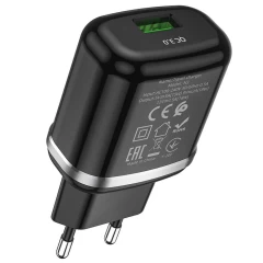 Incarcator Priza Fast Charge USB-A, QC 3.0, 18W, 3A HOCO (N3 Special) - Negru Negru