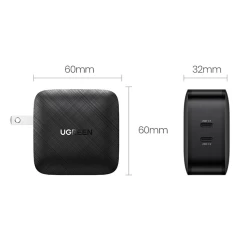 Kit Incarcator Priza Fast Charge + Cablu 2x USB-C PD GaN 66W, 3.3A Ugreen (70867) - Negru Negru