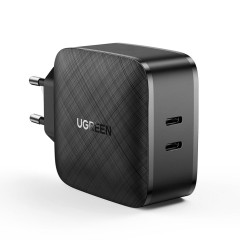 Kit Incarcator Priza Fast Charge + Cablu 2x USB-C PD GaN 66W, 3.3A Ugreen (70867) - Negru