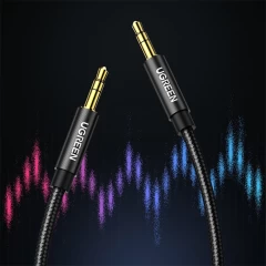 Cablu Audio Placat cu aur, Jack de la 3,5 mm la Jack de 3,5 mm, 2 m, Ugreen, 50363 - Negru Negru