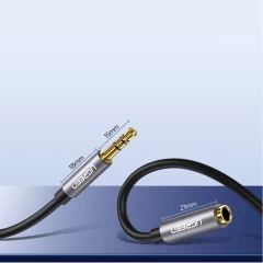 Cablu Audio Jack 3,5 mm mascul la Jack 3,5 mm mama extensie cu conector placat cu aur, 3 m, Ugreen, 10595 - Negru Negru