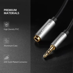 Cablu Audio Jack 3,5 mm mascul la Jack 3,5 mm mama extensie cu conector placat cu aur, 2 m, Ugreen, 10594 - Negru Negru