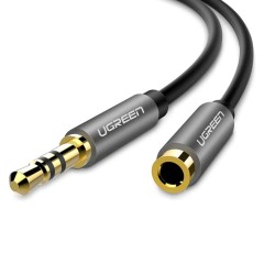 Cablu Audio Jack 3,5 mm mascul la Jack 3,5 mm mama extensie cu conector placat cu aur, 2 m, Ugreen, 10594 - Negru
