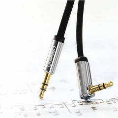 Cablu Audio Jack de 3,5 mm la Jack unghiulara de 3,5 mm cu design plat, 3 m, Ugreen, 10728 - Negru Negru