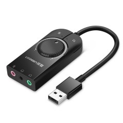 Adaptor audio OTG USB-A la mufa casti de 3,5 mm, mufa de 3,5 mm pentru microfon, mufa combo de 3,5 mm (microfon + casti), Ugreen, 40964 - Negru
