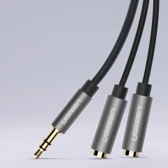 Adaptor Splitter Audio Stereo 2In1 Jack 3,5 mm, 1xMat la 2xFemale cu Impletitura, 20cm, Ugreen, 10532 - Negru Negru