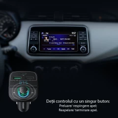 Kit Incarcator Auto Fast Charge + Modulator FM 2xUSB-A, 1xTYPE-C, TF Card Slot + LED Display, 31.5W Ugreen (80910) - Negru Negru
