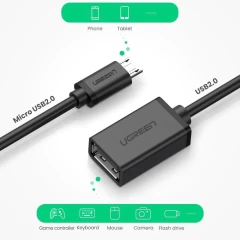 Adaptor Cablu OTG USB la Micro-USB, pana la 480Mbps, 15cm, Ugreen, 10396 - Negru Negru