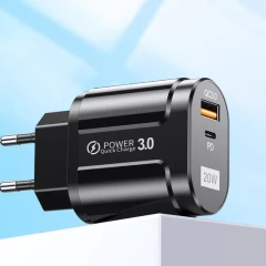 Incarcator Priza Fast Charge USB-A, QC 3.0 and USB-C, 20W Arpex (CHPD038) - Negru Negru