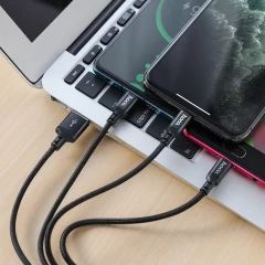 Cablu Date USB-A la USB Type-C / Micro-USB / Lightning, 2A, 1,0 m, HOCO, X14 - Negru Negru