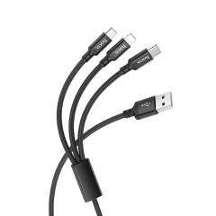 Cablu Date USB-A la USB Type-C / Micro-USB / Lightning, 2A, 1,0 m, HOCO, X14 - Negru