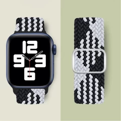 Curea Apple Watch 1/2/3/4/5/6/7/8/SE/Ultra - 42/44/45/49 MM Braided Loop Ajustabila Casey Studios, din Material Textil Casey Studios - Black/white Black/white