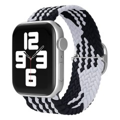 Curea Apple Watch 1/2/3/4/5/6/7/8/SE/Ultra - 38/40/42 MM Braided Loop Ajustabila Casey Studios, din Material Textil - Black/white