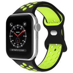 Curea Apple Watch 1/2/3/4/5/6/7/8/SE/Ultra - 42/44/45/49 MM Silicone Sport Loop Casey Studios, din Silicon, cu Perforatii Casey Studios - Black / Green Black / Green