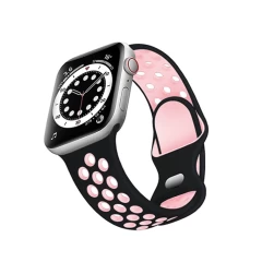 Curea Apple Watch 1/2/3/4/5/6/7/8/SE/Ultra - 42/44/45/49 MM Silicone Sport Loop Casey Studios, din Silicon, cu Perforatii Casey Studios - Black / Pink Black / Pink