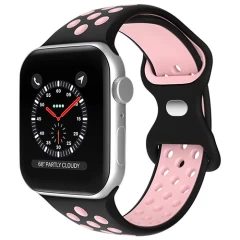 Curea Apple Watch 1/2/3/4/5/6/7/8/SE/Ultra - 42/44/45/49 MM Silicone Sport Loop Casey Studios, din Silicon, cu Perforatii Casey Studios - Black / Pink Black / Pink