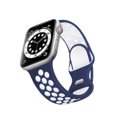 Curea Apple Watch 1/2/3/4/5/6/7/8/SE/Ultra - 42/44/45/49 MM Silicone Sport Loop Casey Studios, din Silicon, cu Perforatii Casey Studios - Midnight Blue / White Midnight Blue / White