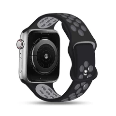 Curea Apple Watch 1/2/3/4/5/6/7/8/SE/Ultra - 42/44/45/49 MM Silicone Sport Loop Casey Studios, din Silicon, cu Perforatii Casey Studios - Black / Gray Black / Gray
