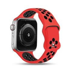 Curea Apple Watch 1/2/3/4/5/6/7/8/SE - 38/40/41 MM Silicone Sport Loop Casey Studios, din Silicon, cu Perforatii Casey Studios - Red / Black Red / Black