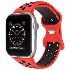 Curea Apple Watch 1/2/3/4/5/6/7/8/SE - 38/40/41 MM Silicone Sport Loop Casey Studios, din Silicon, cu Perforatii Casey Studios - Black / Pink Red / Black 