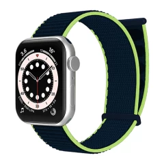 Curea Apple Watch 1/2/3/4/5/6/7/8/SE - 38/40/41 MM Nylon Sport Loop Casey Studios, din Material Textil Casey Studios - Black Blue Lime 