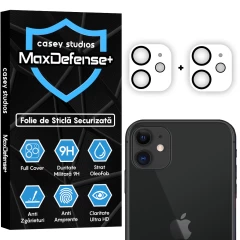 Set 2x Folie Sticla Camera MaxDefense+ compatibila cu iPhone 11 Casey Studios - Transparent Transparent