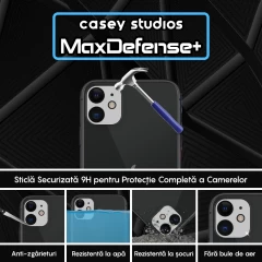 Set 2x Folie Sticla Camera MaxDefense+ compatibila cu iPhone 11 Casey Studios - Transparent Transparent