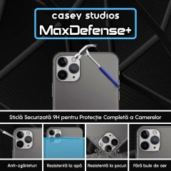 Set 2x Folie Sticla Camera MaxDefense+ compatibila cu iPhone 11 Pro Max / 11 Pro Casey Studios Transparent