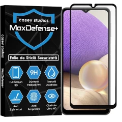 Folie Sticla CASEY STUDIOS pentru Samsung Galaxy A32 5G / A12 NACHO / A12 / M12 / A02 / F12 / M02, Full Glue, Duritate Militara, Ultra HD, Protectie Profesionala Ecran 3D, Anti Zgarieturi, Anti Amprente, Anti Socuri, Margini Negre Negru