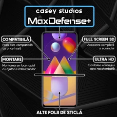 Folie Sticla CASEY STUDIOS pentru Samsung Galaxy M31S, Full Glue, Duritate Militara, Ultra HD, Protectie Profesionala Ecran 3D, Anti Zgarieturi, Anti Amprente, Anti Socuri, Margini Negre Negru